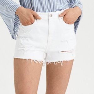 AE White Distressed High-Waisted Mom Short